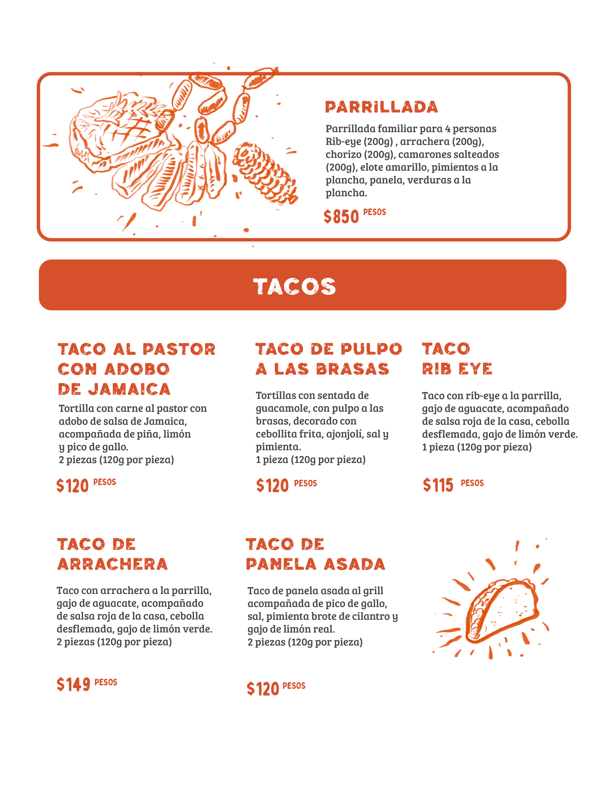 Carta de tequilas de la cantina Sin Yolanda con más de 30 marcas incluyendo Herradura, Patrón, Don Julio y 7 Leguas