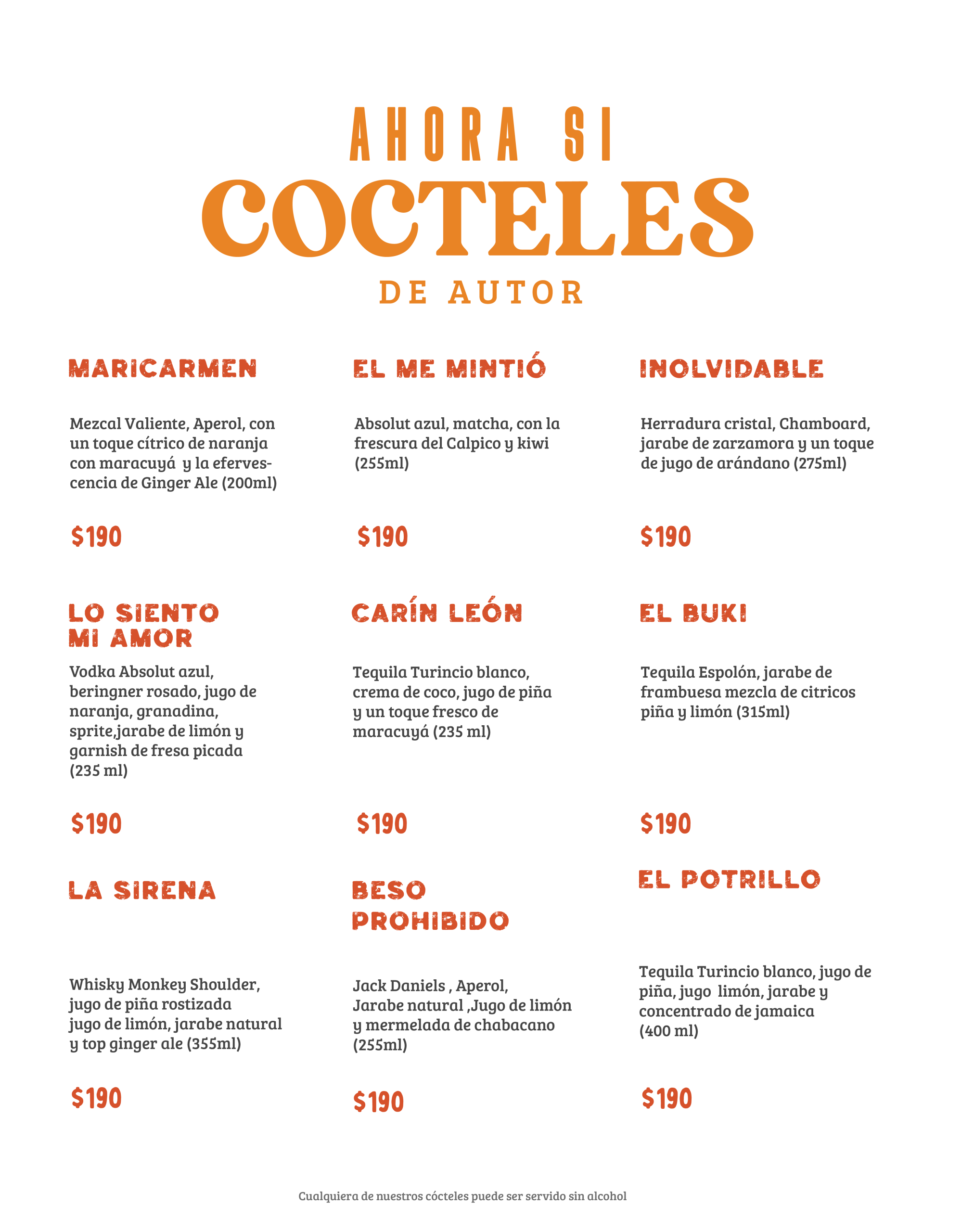 Carta de tequilas de la cantina Sin Yolanda con más de 30 marcas incluyendo Herradura, Patrón, Don Julio y 7 Leguas